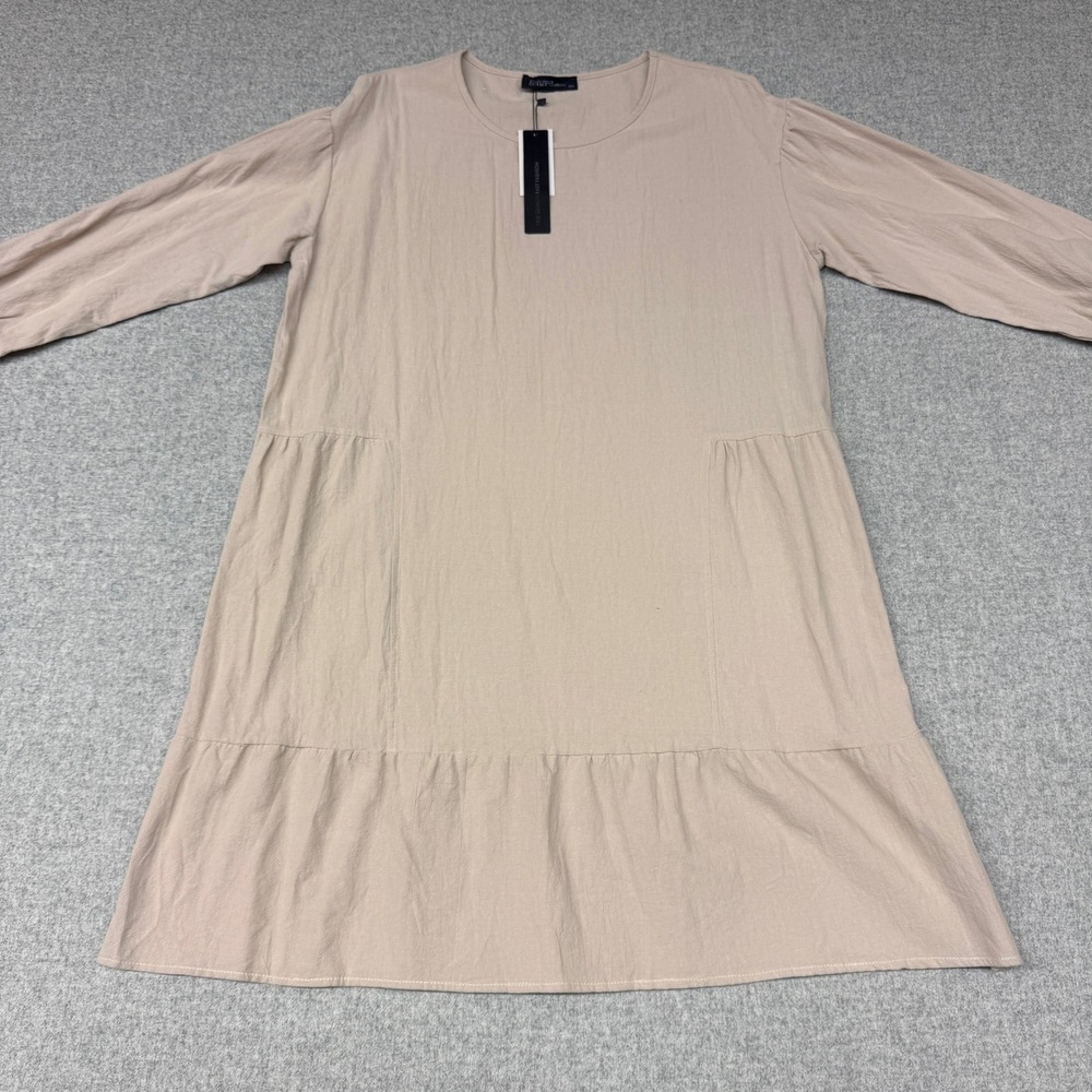 Zanzea Long Sleeve Tiered Dress 4XLBeige Pockets Casual Round Neck Plus Size New